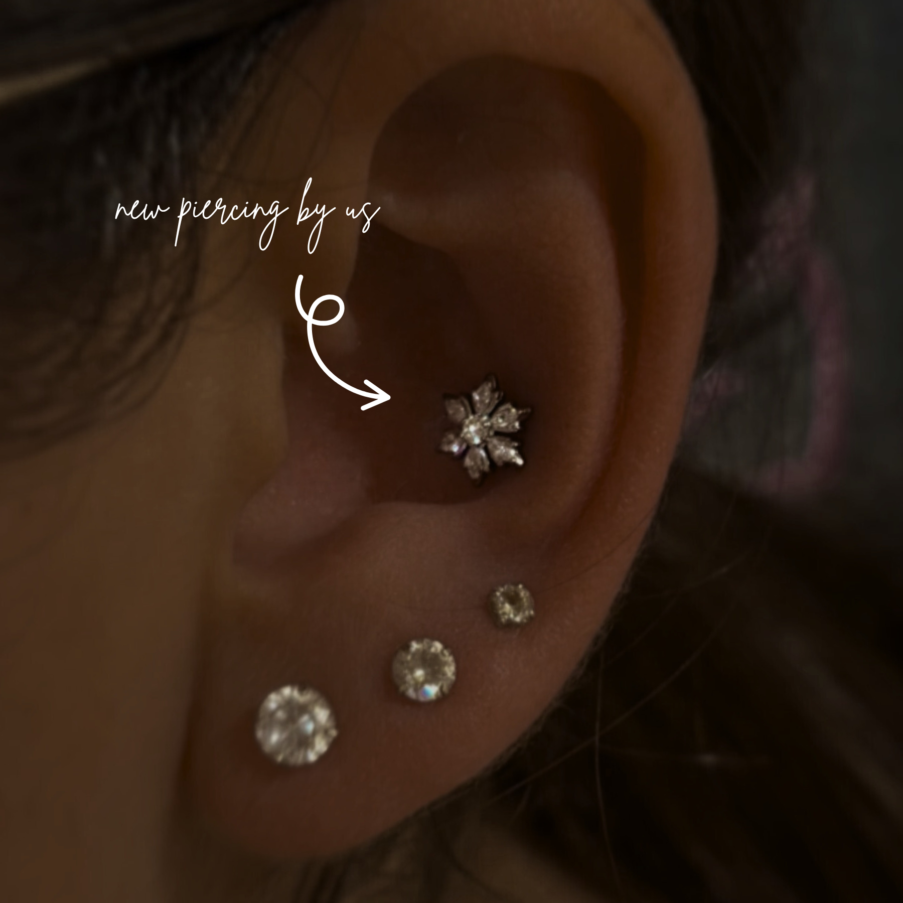 Snowflake White CZ Threadless Titanium Flat Back Earring by DOVIANA