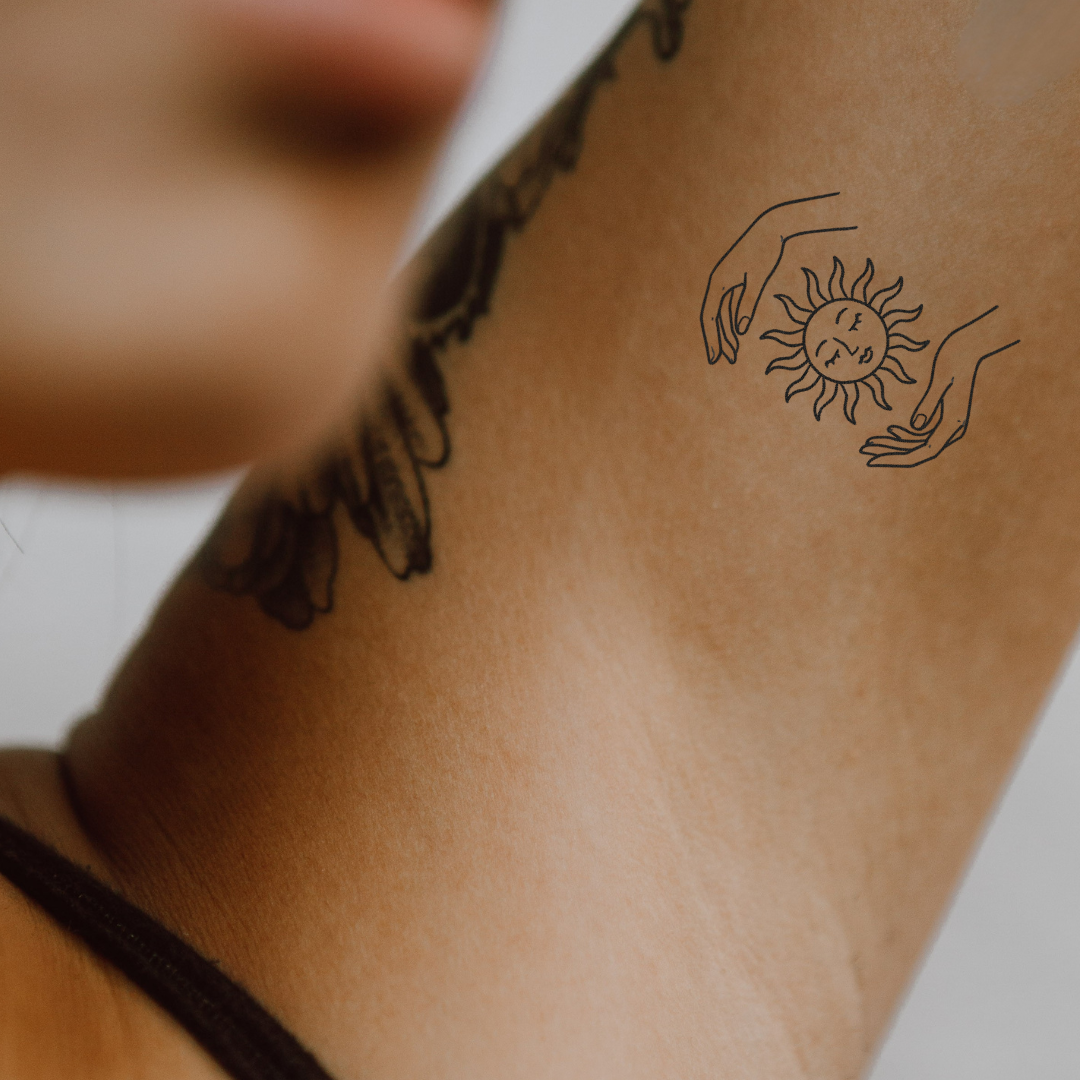 Sun in Safe Hands — Guided by Light  by DOVIANA Tattoo Studio (width 0.5‘’)