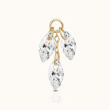 DOVIANA implant-grade titanium ear charm with three dangling marquise-cut clear CZ stones and an 18K PVD gold finish.