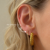 DOVIANA 14K solid gold bar CZ and pear CZ teardrop dangle threadless labret flat back earring, elegant drop cartilage and helix earring for sensitive ears, dainty fine jewelry
