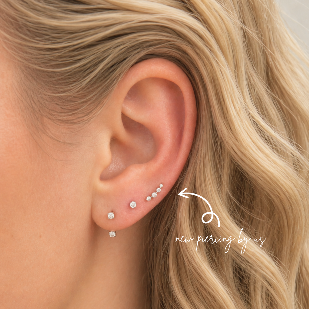DOVIANA 14K solid gold graduated CZ wave arc climber threadless labret flat back earring, curved cartilage and helix climber for sensitive ears, dainty fine jewelry