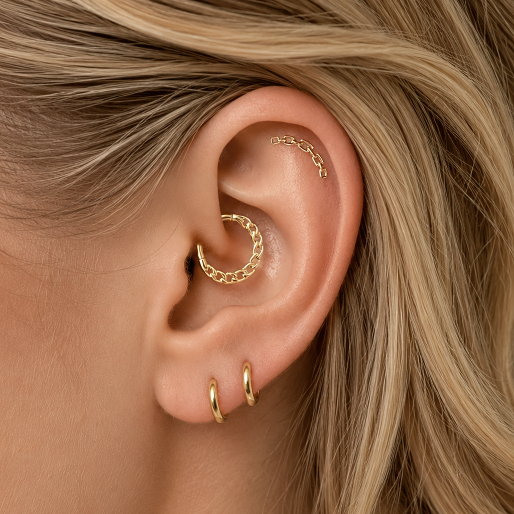 DOVIANA 14K solid gold paperclip chain link clicker hoop earring, minimalist chain hoop for cartilage, helix, and lobe piercings, fine jewelry for sensitive ears