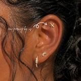 DOVIANA 14K solid gold Pisces zodiac constellation threadless labret flat back earring, astrology water sign March birthstone style for cartilage and helix piercings, fine jewelry for sensitive ears