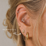 14K solid gold petite rocket connector chain threadless flat back earring featuring dangling chain detail for helix, lobe, and cartilage piercings by DOVIANA.