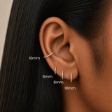 DOVIANA CZ clicker hoop earrings made of medical-grade titanium, featuring pavé cubic zirconia stones and size options including 6mm, 8mm, and 10mm for lobe, cartilage, and conch piercings.