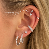 DOVIANA duo triangle CZ dangle bezel drop threadless labret titanium flat back earring, minimalist cartilage and helix earring for sensitive ears, dainty drop piercing jewelry