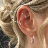 DOVIANA oval CZ leaves branch threadless labret titanium flat back earring for cartilage, helix and lobe piercings, hypoallergenic jewelry for sensitive ears