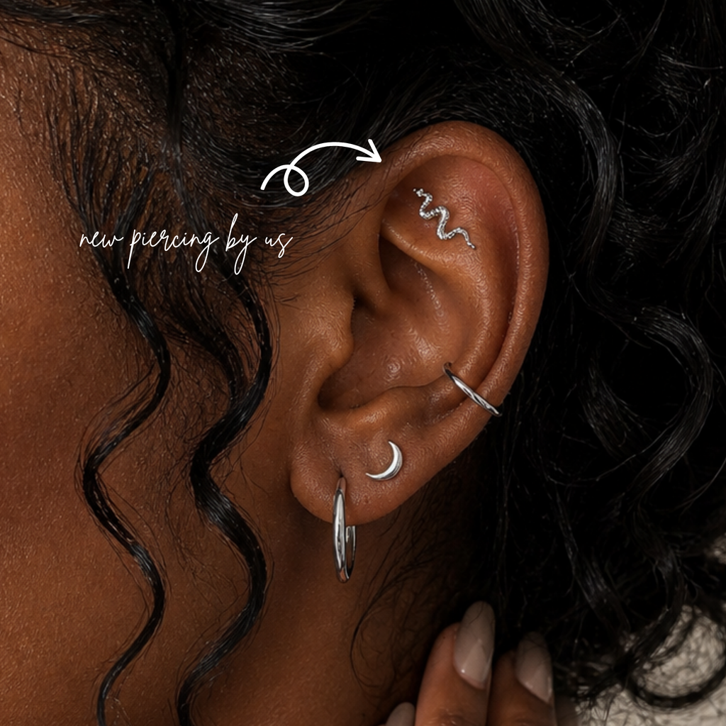 DOVIANA snake coiled cobra textured serpent threadless labret titanium flat back earring for cartilage, helix and lobe piercings, hypoallergenic jewelry for sensitive ears