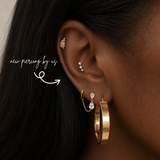 DOVIANA NYC pearl climber flat back earring styled in a curated ear piercing with gold hoops, crystal chain earring, and minimalist fine piercing jewelry in New York.