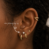 DOVIANA NYC titanium heart flat back earring styled in a curated ear piercing with gold hoops, tri-dot stud, and minimalist piercing jewelry for everyday ear stacks in New York.
