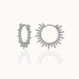 Beads Spikes Hoop Earrings 925 Sterling Silver Short Spike & Bead Sun Shape Huggie Hoops by Doviana