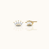 Gold Diamond Floral Stacking Second Piercing CZ Petal Stud Earrings - Doviana