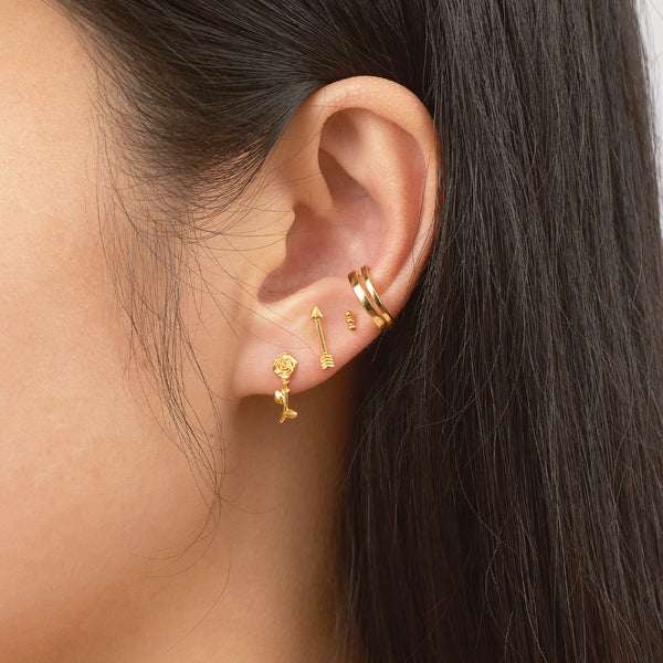 14K Solid Gold Tri Dots Bead Bar Studs – Doviana
