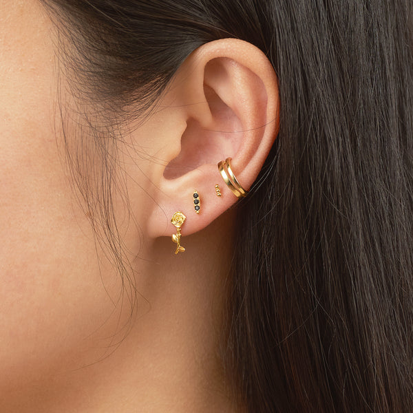 14K Solid Gold Tri Dots Bead Bar Studs – Doviana