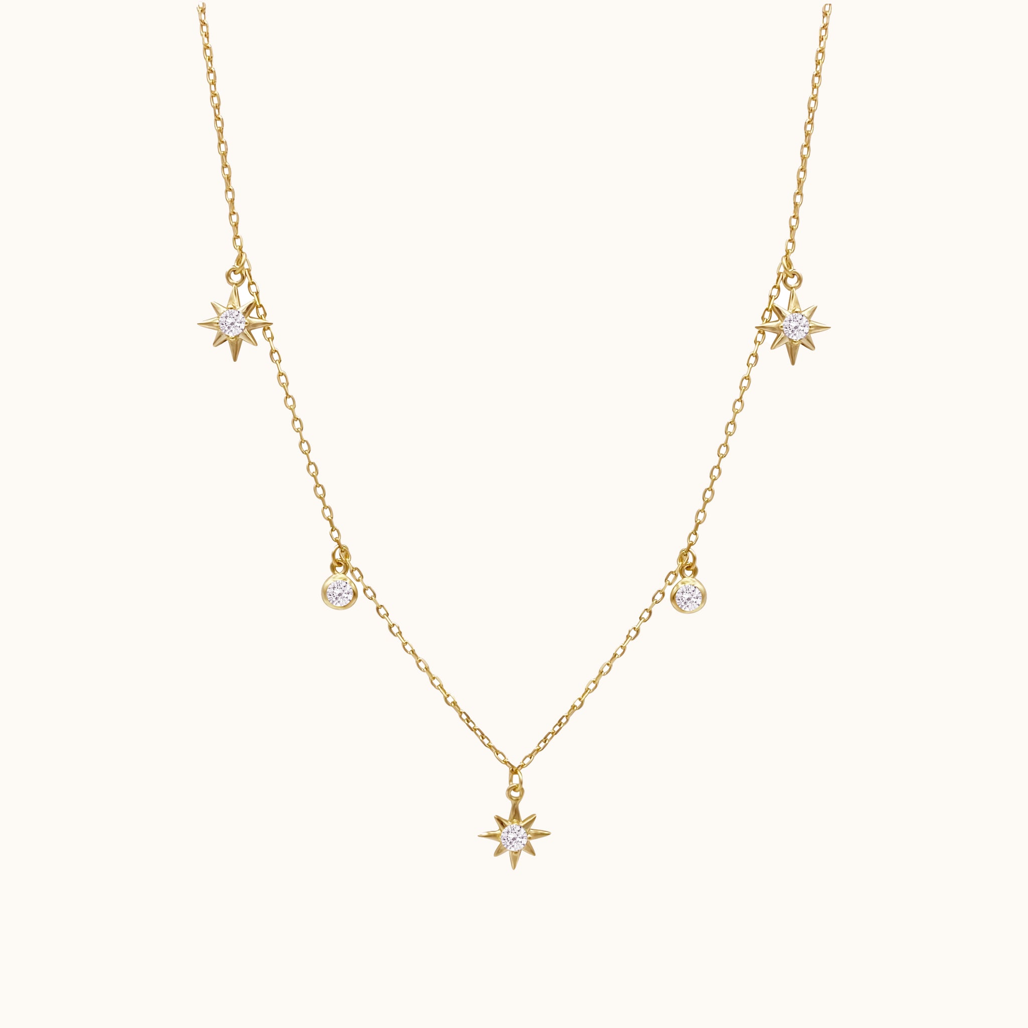 Gold Star Stacking Dangle Layered Celestial Minimal Necklace by Doviana