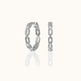 Chain CZ Embellished Hoop Earrings Sterling Silver White Zirconia Pave Link Round Tube by Doviana