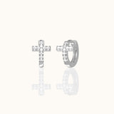Cross CZ Huggie Hoop Earrings 925 Sterling Silver CZ Pave Tiny Petite Studded Cross Hoops by Doviana
