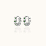 Tiny Emerald Green CZ Mini Bead Bezel Set 925 Sterling Silver Huggie Hoop Earrings by Doviana