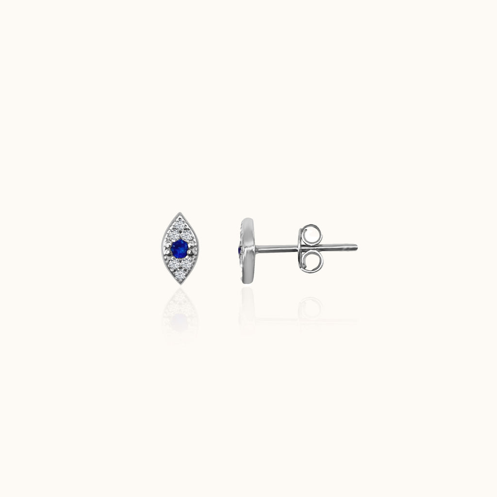 Tiny Gemstone Blue Evil Eye Studs Petite Eye Stud Earrings Doviana