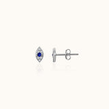 Tiny Gemstone Blue Evil Eye Studs 925 Sterling Silver Petite Eye Stud Earrings with butterfly back by Doviana