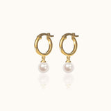 Dainty Gold Peal Dangle Freshwater Natural Pearl Drop Huggie Hoop Earrings by Doviana