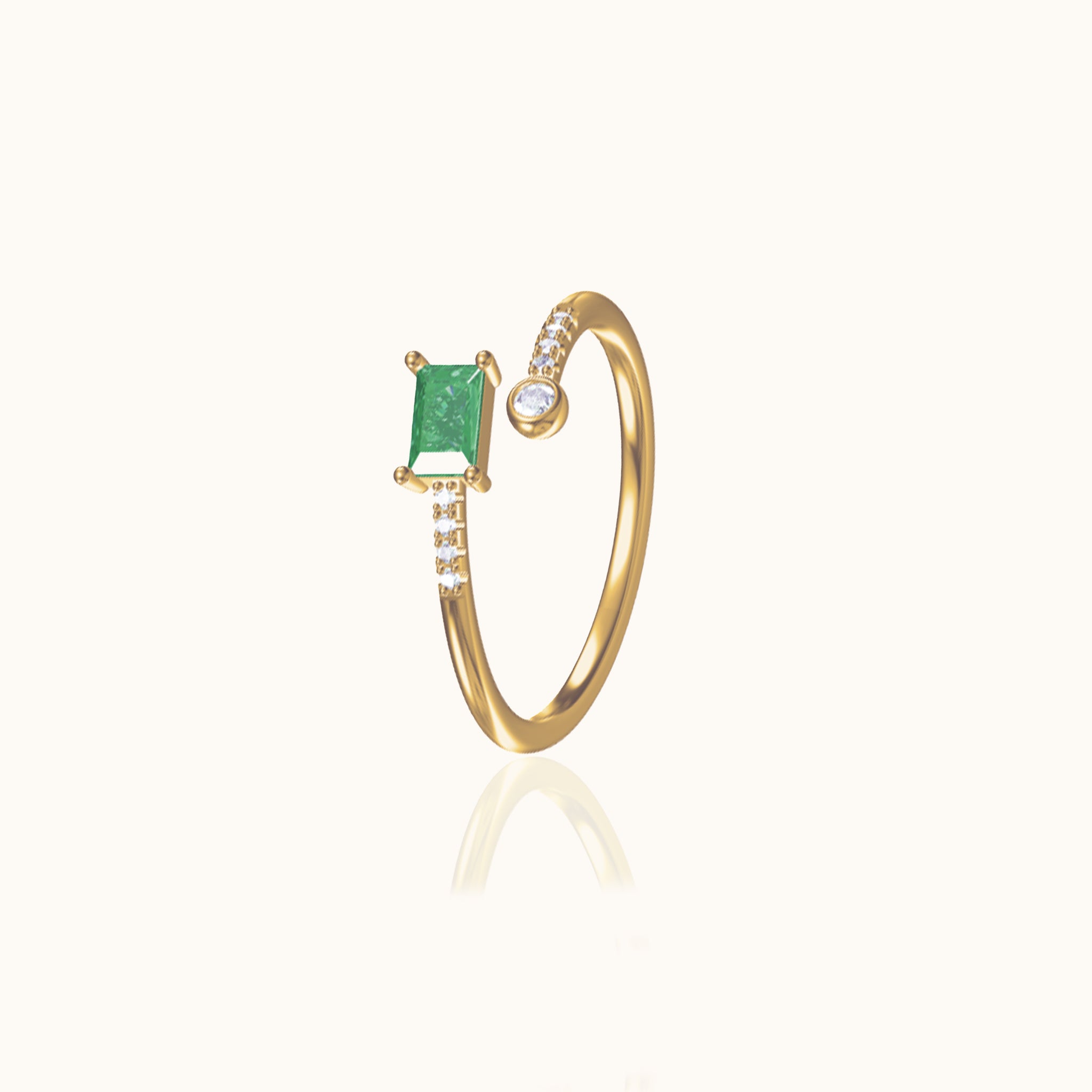 Gold Slim Band Emerald Cut Petite Gemstone Overlap Green CZ Open Ring by Doviana