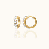 Petite Gold Huggie Hoops Pearl Embellished Hoop Earrings by Doviana