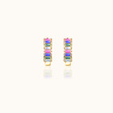 Rainbow Colored Gold Baguette CZ Pave Huggie Hoops Earrings Best Gay Gift by Doviana