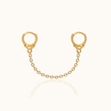 Second Piercing Drop Single Gold Handcuff Double Hoop Chain Dangle Earring by Doviana