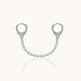 Second Piercing Drop Single 925 Sterling Silver Handcuff Double Hoop Chain Dangle Earring by Doviana