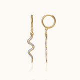 Serpent Charm Long Drop Large Gold Snake Dangle Huggie Hoop Earrings by Doviana