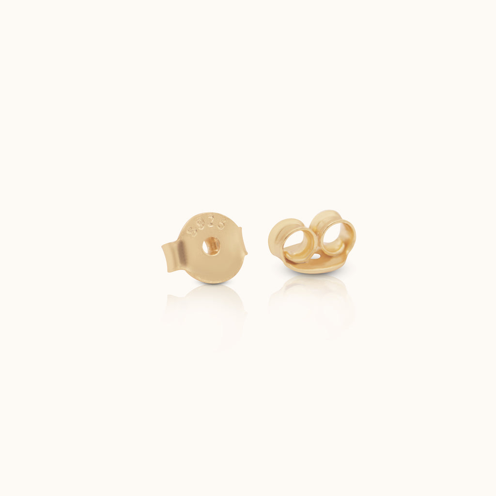 Sterling silver butterfly earring backs with thick 18K gold plating, secure replacement stud backs for comfortable everyday wear by DOVIANA NYC.